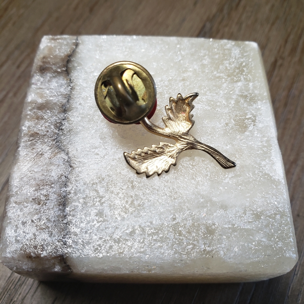 Red Rose Pin With Rhinestone Accent - Picture 2 of 9